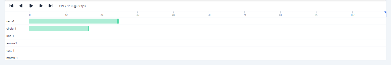 Timeline with playback controls and animation bars (light mode)